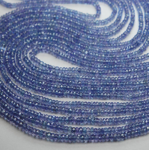 Full 14 Inches Strand, Natural Tanzanite Micro Faceted Rondelles Blue 2.5-3mm - Jalvi & Co.