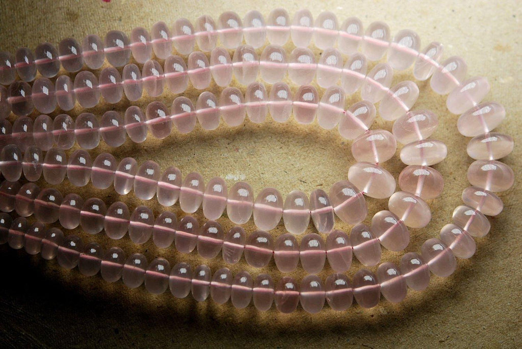 Full 16 Inch Strand, Rose Quartz Smooth Rondelles, 6-12mm - Jalvi & Co.
