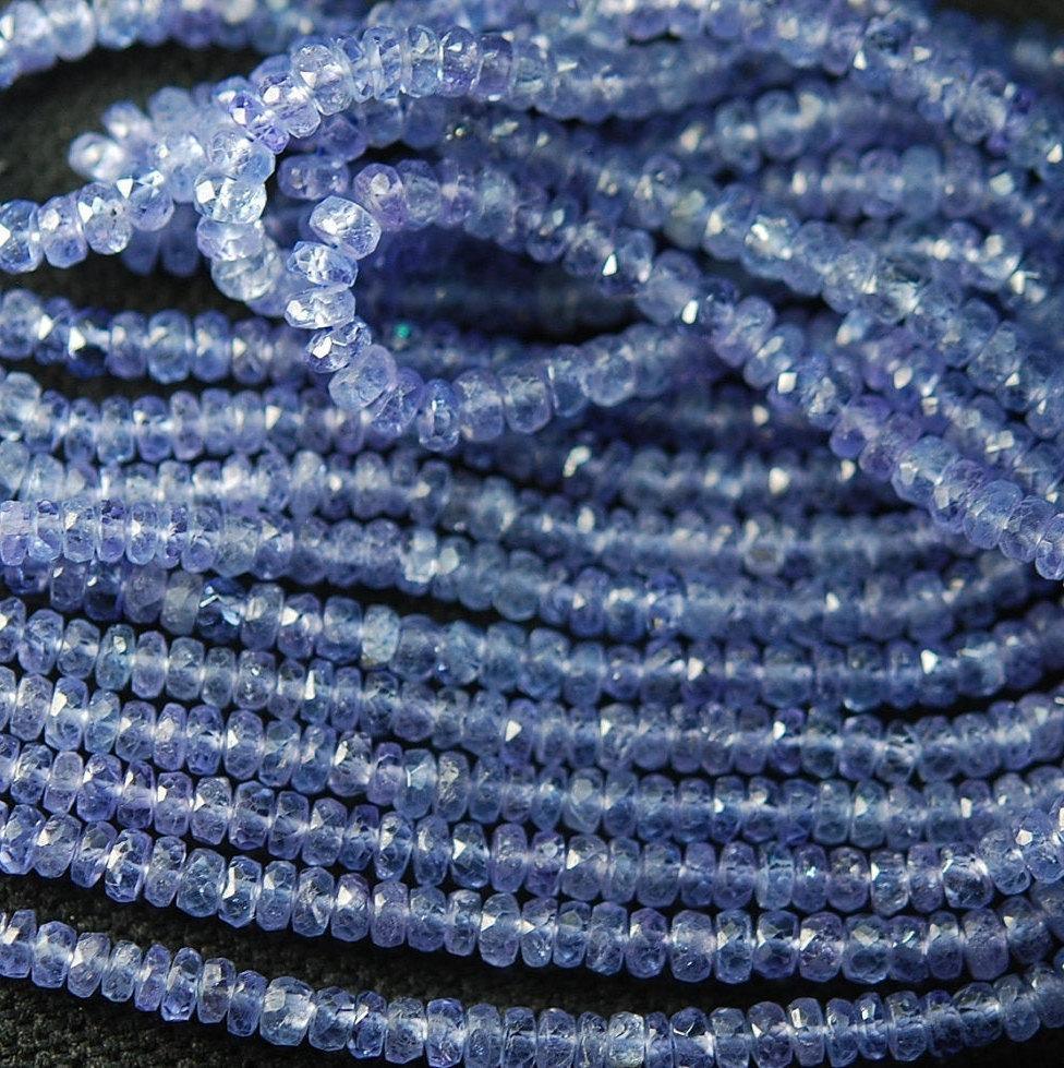 Full 2X14 Inch Long Strand Micro Faceted Rondelles Blue Tanzanite 2.75-3mm - Jalvi & Co.