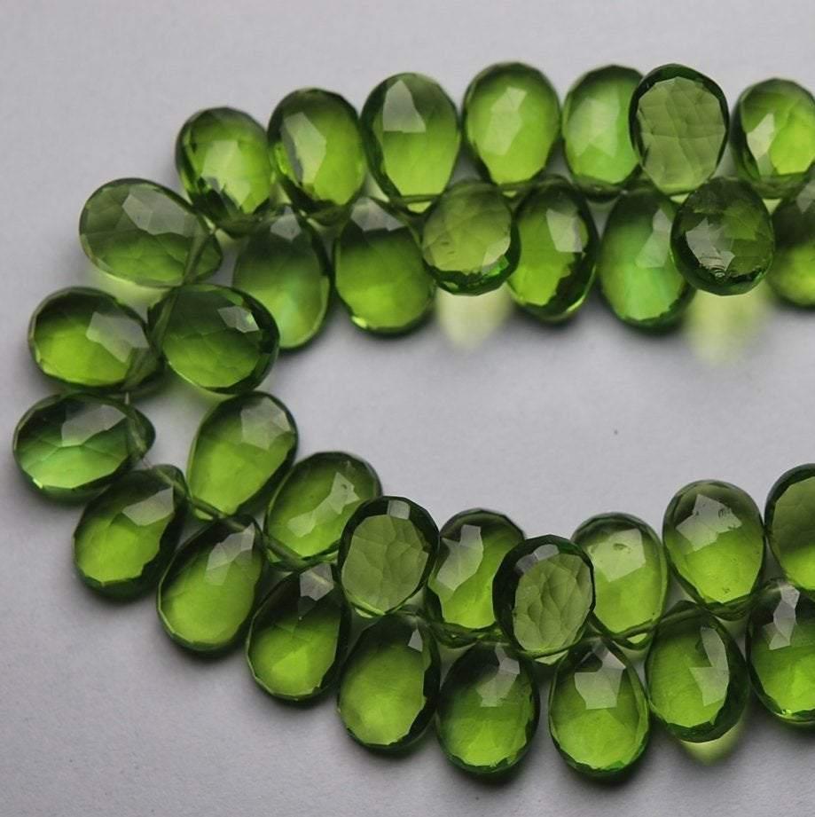 Full 4 Inch Strand,Parrot Green Quartz Pear Shape Briolette, Size 7X10 mm - Jalvi & Co.