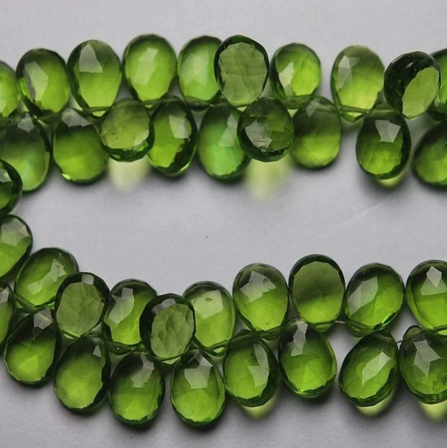 Full 4 Inch Strand,Parrot Green Quartz Pear Shape Briolette, Size 7X10 mm - Jalvi & Co.