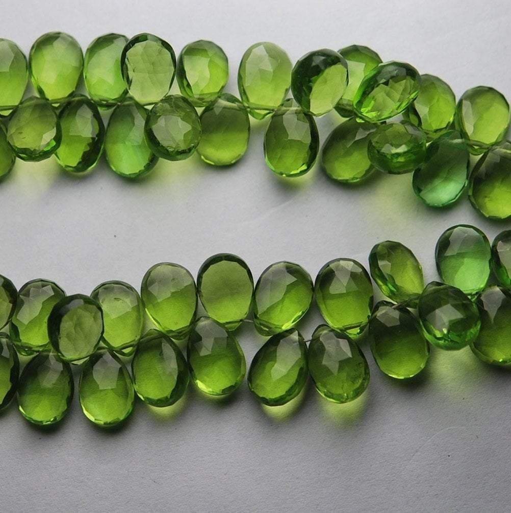 Full 4 Inch Strand,Parrot Green Quartz Pear Shape Briolette, Size 7X10 mm - Jalvi & Co.