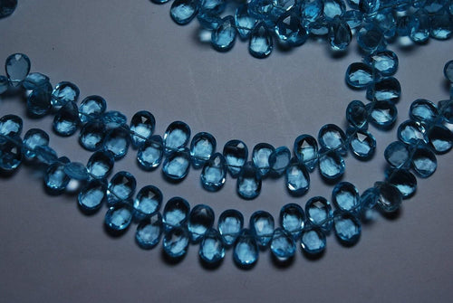 Full, 7 Inches Strand,Swiss Blue Quartz Faceted Pear Shape Briolette, 7X10mm - Jalvi & Co.