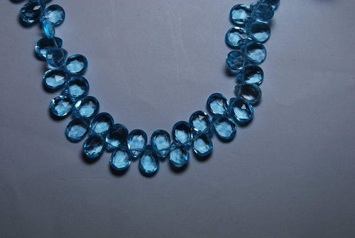 Full, 7 Inches Strand,Swiss Blue Quartz Faceted Pear Shape Briolette, 7X10mm - Jalvi & Co.