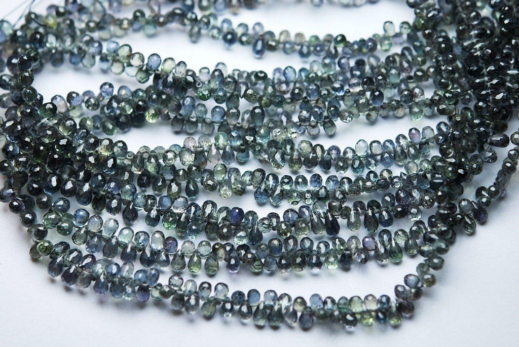 Full Strand, 14 Inch Super Finest Natural Aaa Green Sapphire Faceted Teardrop Briolette Shaped Size 4-6mm - Jalvi & Co.