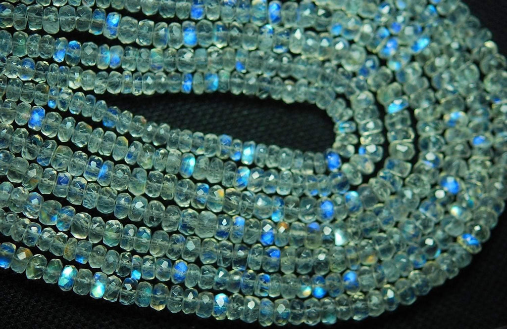 Gems Quality Strand, 14 Inches Strand, AAA Gems Fire Moonstone Faceted Rondelle 3.5-4mm - Jalvi & Co.