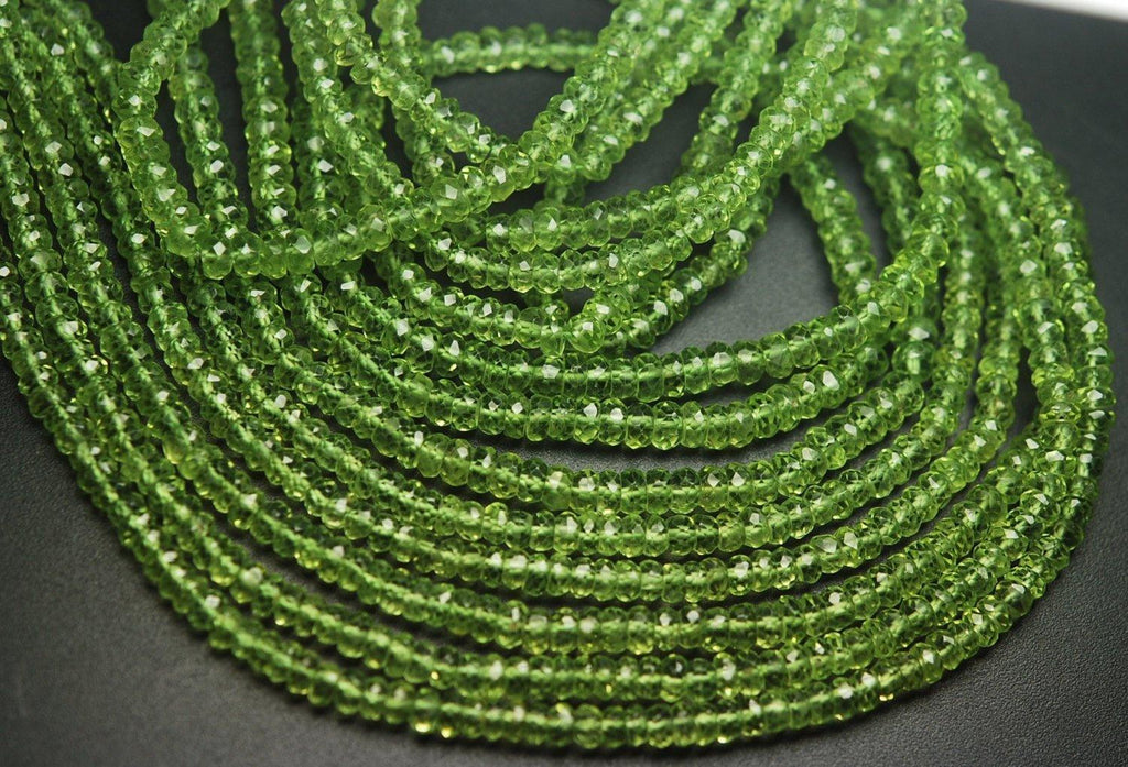 Gems Quality Strand, 6.5 Inches Strand, Aaa Super Rare Peridot Faceted Rondelles Large Size 4mm - Jalvi & Co.