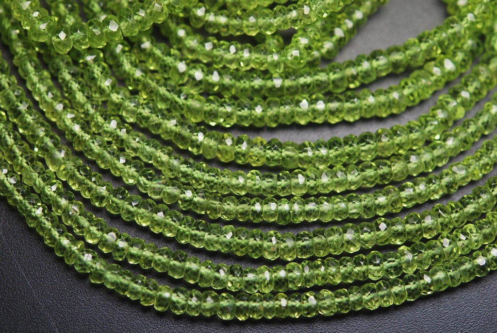 Gems Quality Strand, 6.5 Inches Strand, Aaa Super Rare Peridot Faceted Rondelles Large Size 4mm - Jalvi & Co.