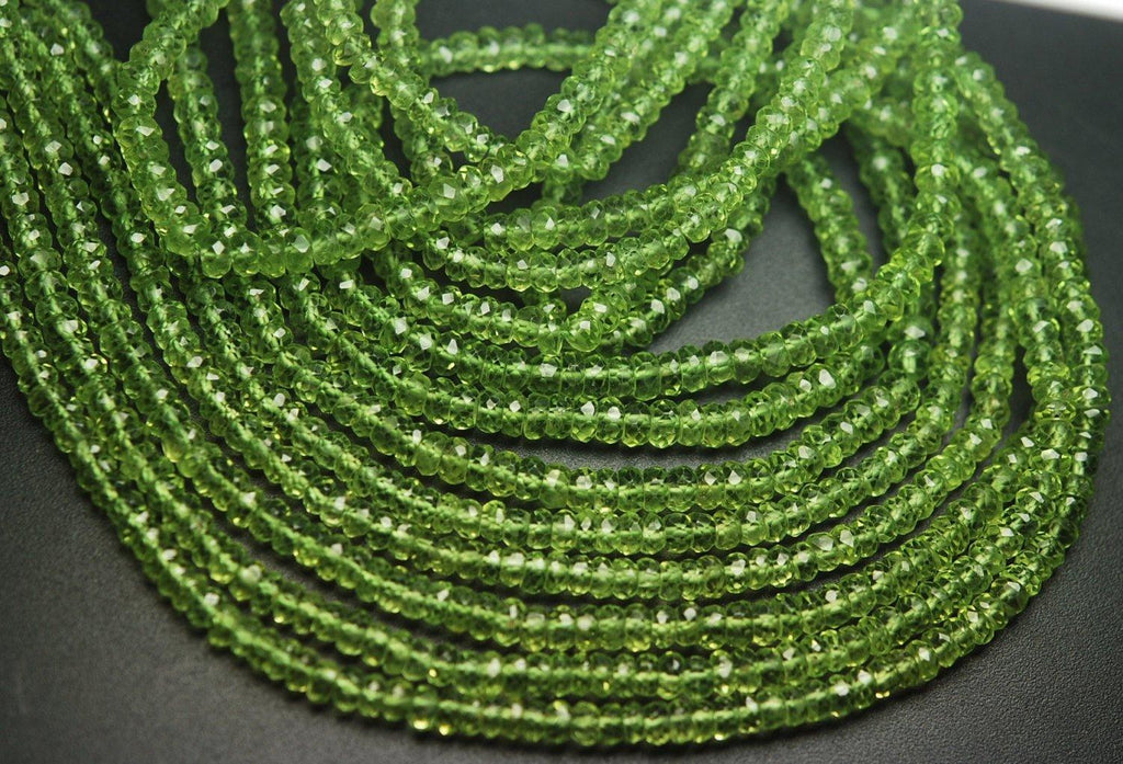 Gems Quality Strand, 6.5 Inches Strand, Aaa Super Rare Peridot Faceted Rondelles Large Size 4mm - Jalvi & Co.