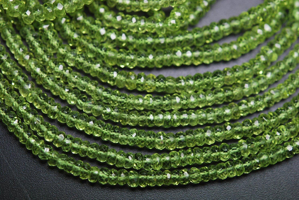 Gems Quality Strand, 6.5 Inches Strand, Aaa Super Rare Peridot Faceted Rondelles Large Size 4mm - Jalvi & Co.