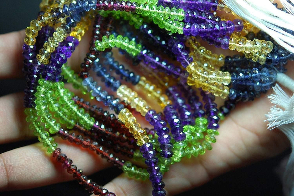 Gems Quality Strand, 7 Inches Strand, AAA Mixed Gems Rondelle Faceted Rondelle 5.5-6mm - Jalvi & Co.