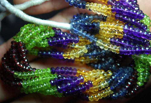 Gems Quality Strand, 7 Inches Strand, AAA Mixed Gems Rondelle Faceted Rondelle 5.5-6mm - Jalvi & Co.