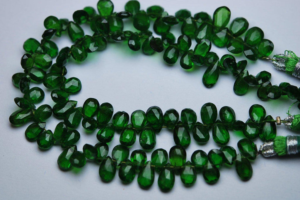 Gems Quality Strand, 7 Inches Strand, AAA Super Rare Green Chrome Diopside Faceted Pear Shape, Size 7-8mm - Jalvi & Co.