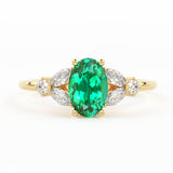 Genuine Emerald Engagement Ring in 14k Gold/ Natural Emerald Diamond Ring Available in Gold, Rose Gold White Gold