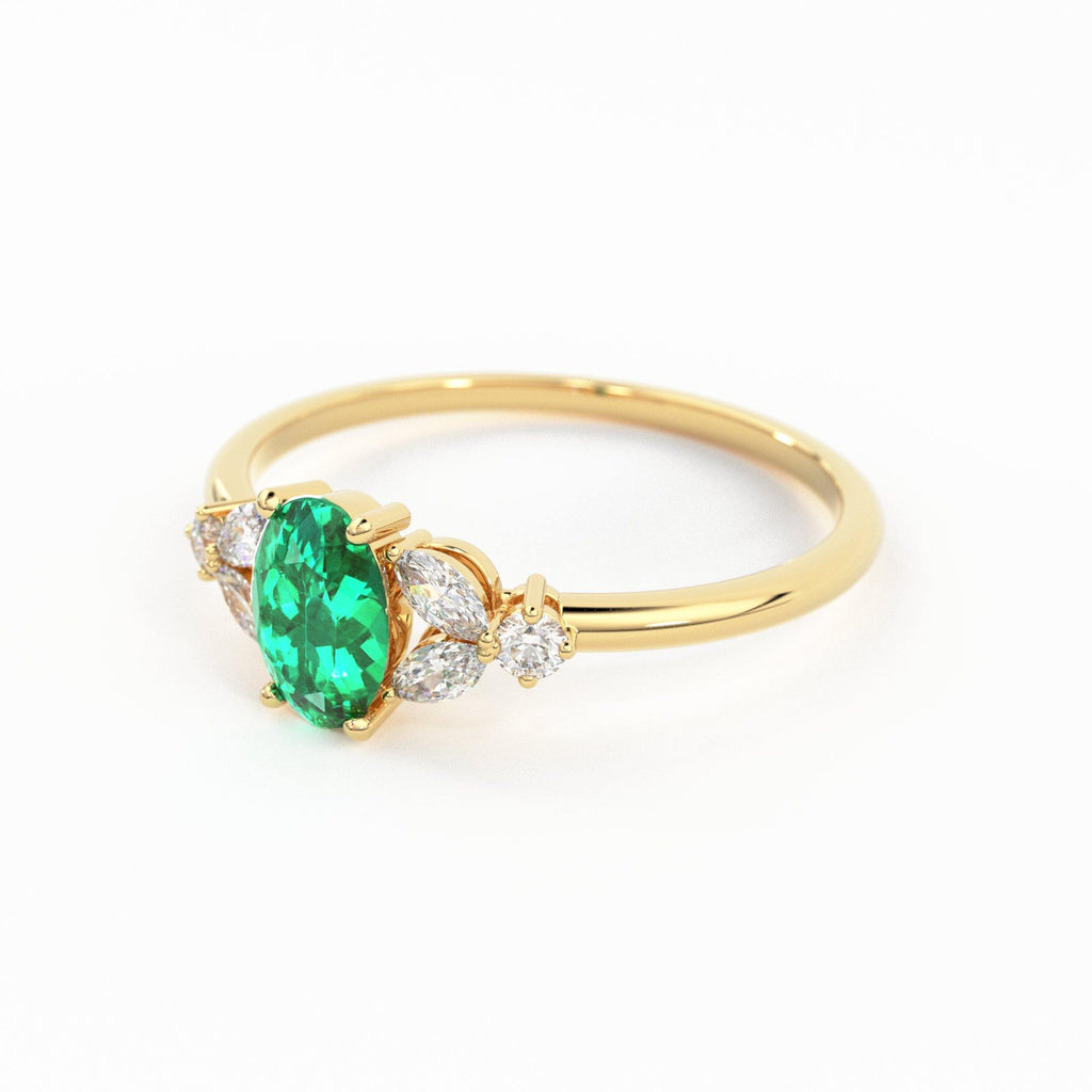 Genuine Emerald Engagement Ring in 14k Gold/ Natural Emerald Diamond Ring Available in Gold, Rose Gold White Gold - Jalvi & Co.