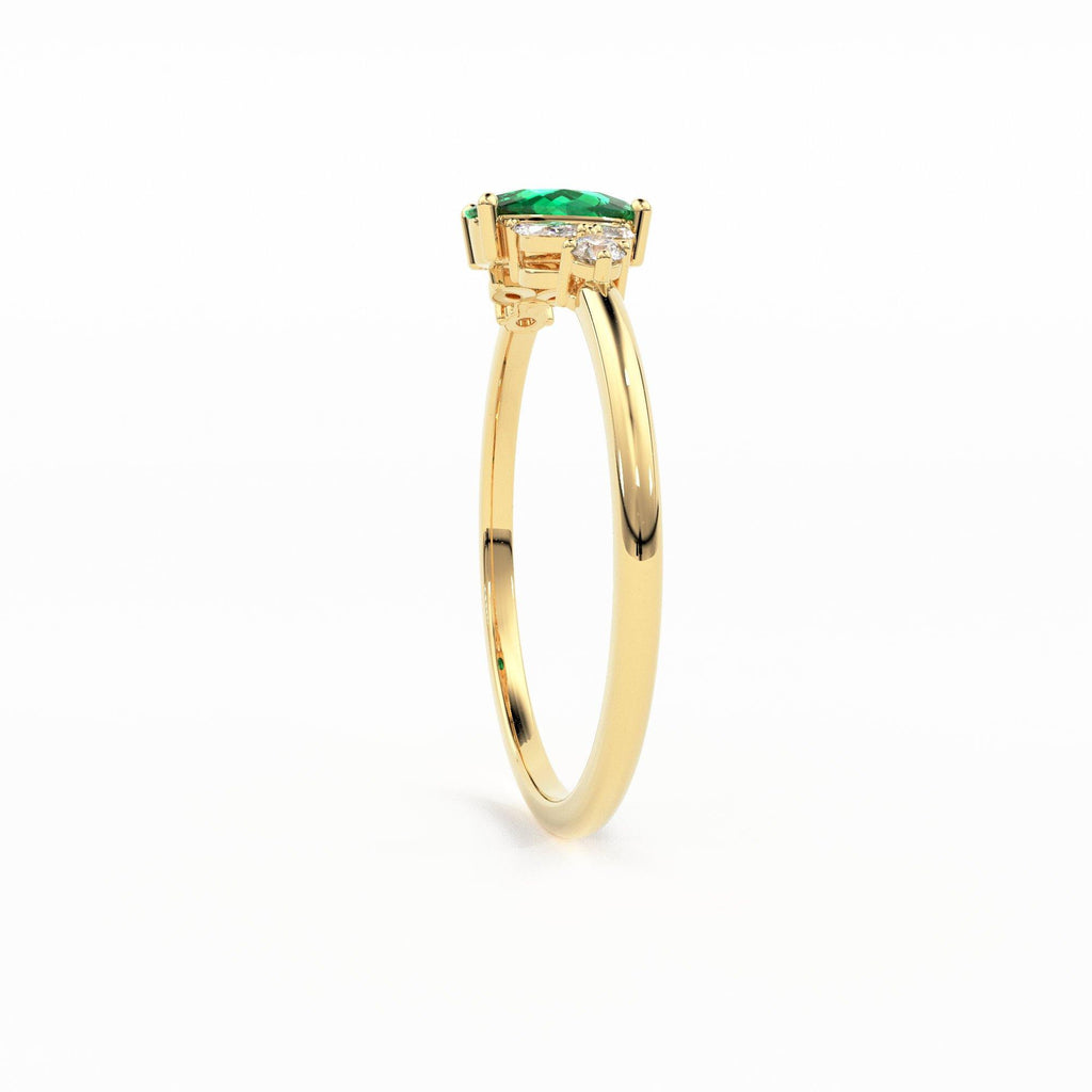 Genuine Emerald Engagement Ring in 14k Gold/ Natural Emerald Diamond Ring Available in Gold, Rose Gold White Gold - Jalvi & Co.