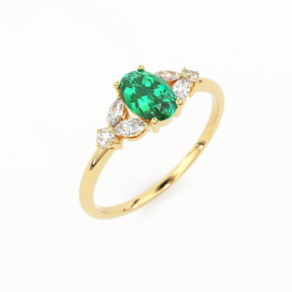 Genuine Emerald Engagement Ring in 14k Gold/ Natural Emerald Diamond Ring Available in Gold, Rose Gold White Gold - Jalvi & Co.