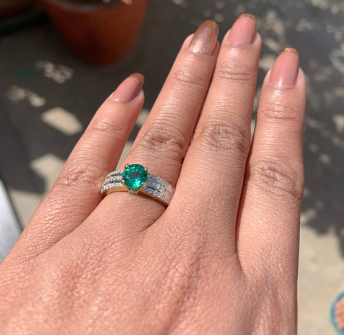 Genuine Green Emerald Engagement Ring in 14k Gold / Emerald Ring Available in Gold Rose Gold / Gemstone Ring / Diamond Emerald Cocktail Ring - Jalvi & Co.