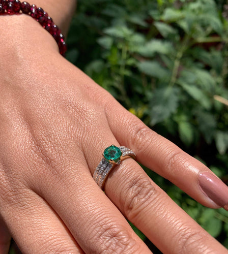 Genuine Green Emerald Engagement Ring in 14k Gold / Emerald Ring Available in Gold Rose Gold / Gemstone Ring / Diamond Emerald Cocktail Ring - Jalvi & Co.