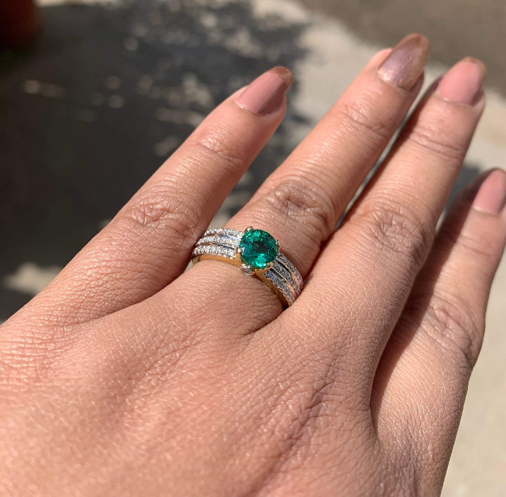 Genuine Green Emerald Engagement Ring in 14k Gold / Emerald Ring Available in Gold Rose Gold / Gemstone Ring / Diamond Emerald Cocktail Ring - Jalvi & Co.