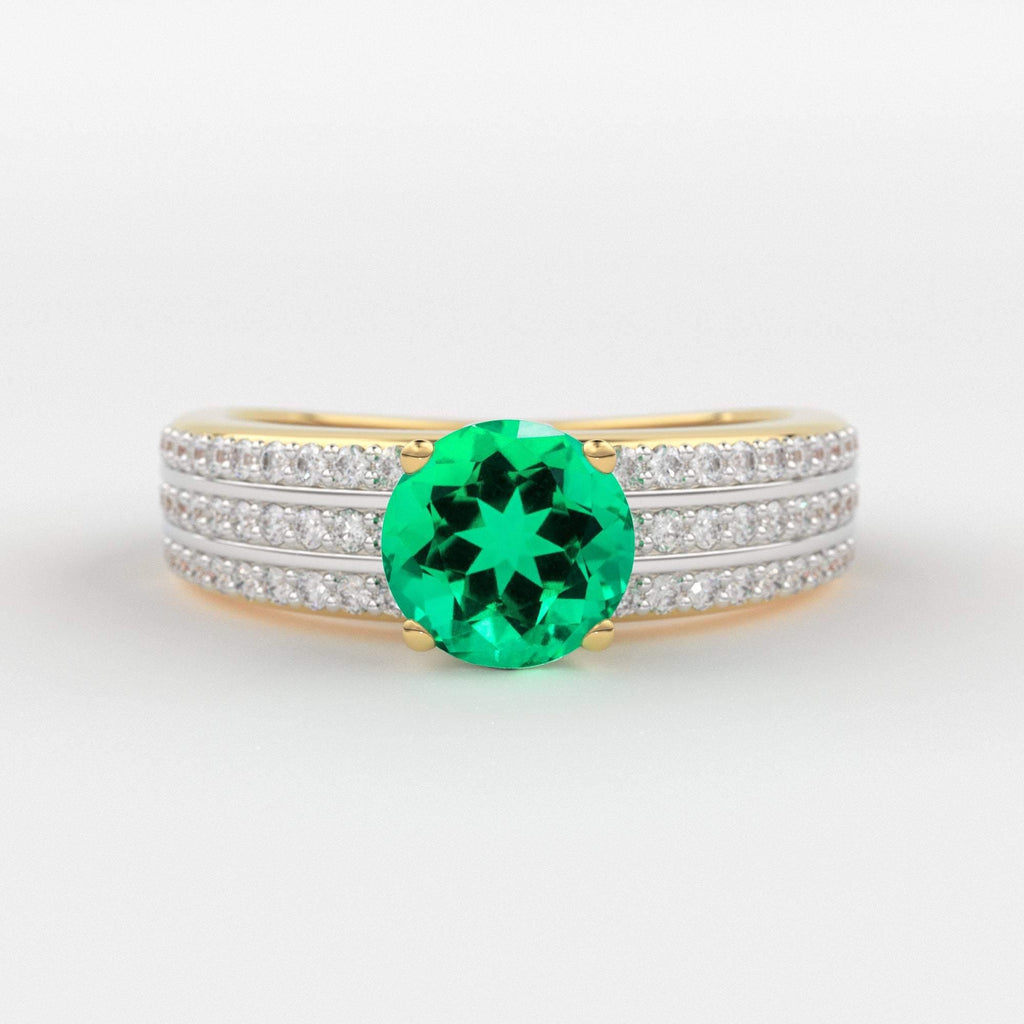 Genuine Green Emerald Engagement Ring in 14k Gold / Emerald Ring Available in Gold Rose Gold / Gemstone Ring / Diamond Emerald Cocktail Ring - Jalvi & Co.