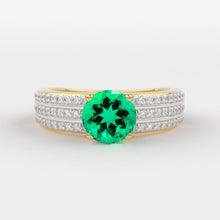 Load image into Gallery viewer, Genuine Green Emerald Engagement Ring in 14k Gold / Emerald Ring Available in Gold Rose Gold / Gemstone Ring / Diamond Emerald Cocktail Ring - Jalvi &amp; Co.