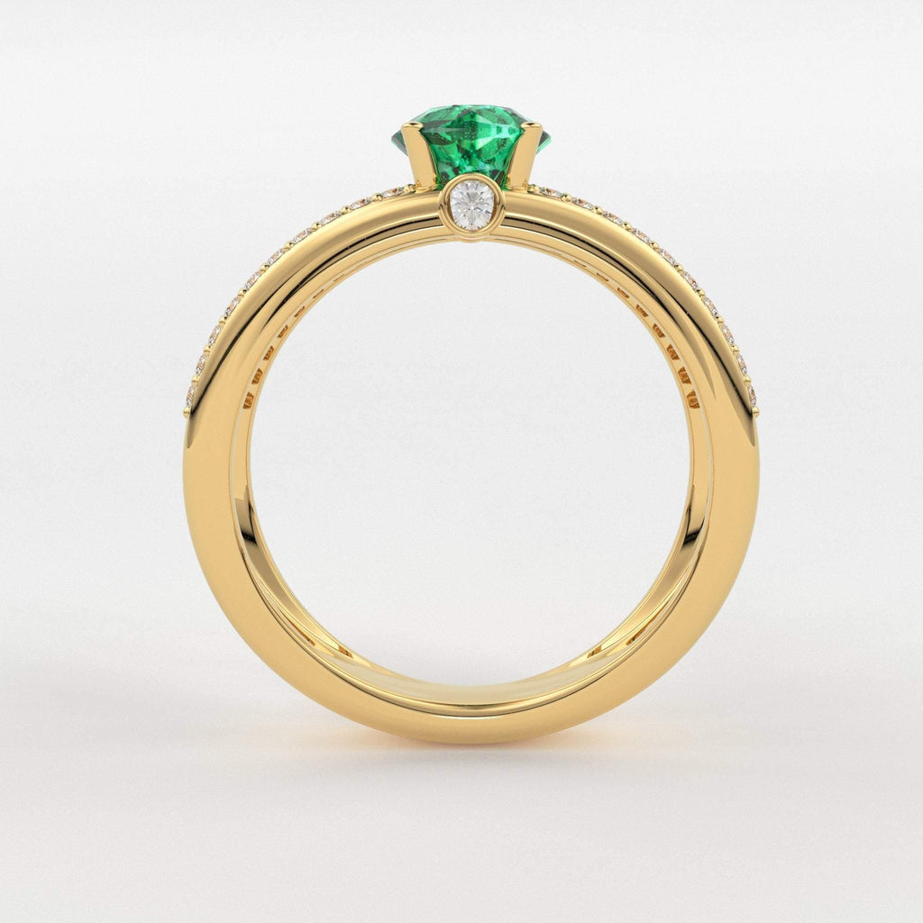 Genuine Green Emerald Engagement Ring in 14k Gold / Emerald Ring Available in Gold Rose Gold / Gemstone Ring / Diamond Emerald Cocktail Ring - Jalvi & Co.