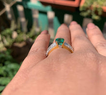 Load image into Gallery viewer, Genuine Green Emerald Engagement Ring in 14k Gold / Emerald Ring Available in Gold Rose Gold / Gemstone Ring / Diamond Emerald Cocktail Ring - Jalvi &amp; Co.