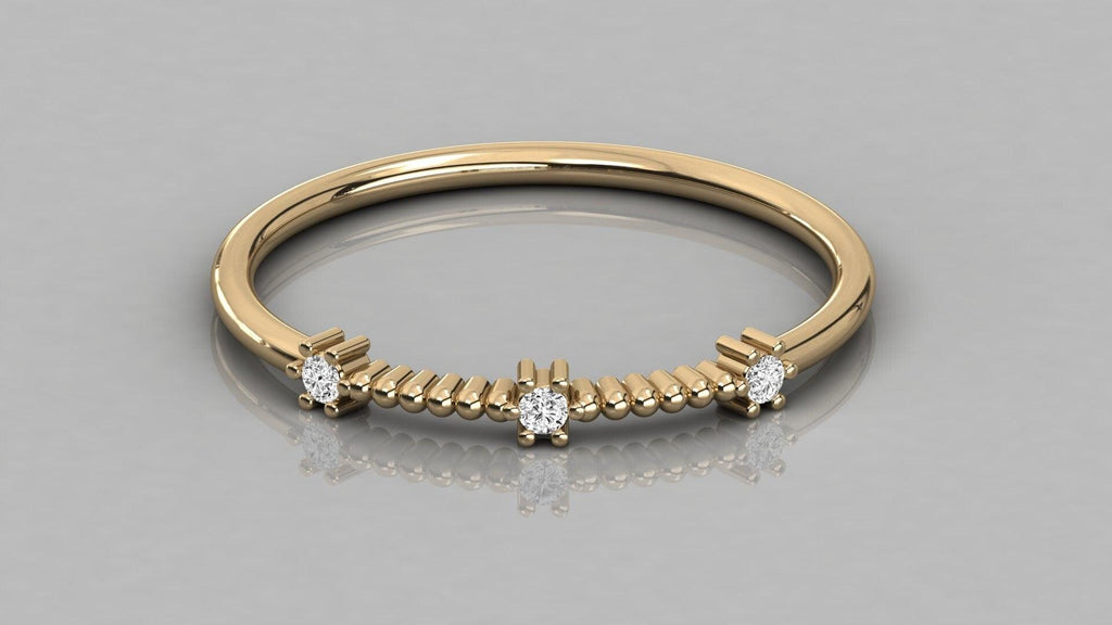 Gold Diamond Rope Ring/ 14k Gold Trio Diamond Engagement Ring/ Simple Engagement Ring/ Stackable Ring / Dainty Diamond Ring - Jalvi & Co.