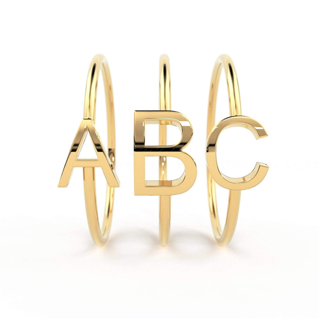 Gold Letter Ring / 14K Solid Gold / Letter Ring / Initial Gold Ring / Stackable Letter Ring / Stackable Initial Rings / Dainty Letter Ring - Jalvi & Co.