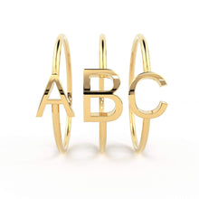 Load image into Gallery viewer, Gold Letter Ring / 14K Solid Gold / Letter Ring / Initial Gold Ring / Stackable Letter Ring / Stackable Initial Rings / Dainty Letter Ring - Jalvi &amp; Co.