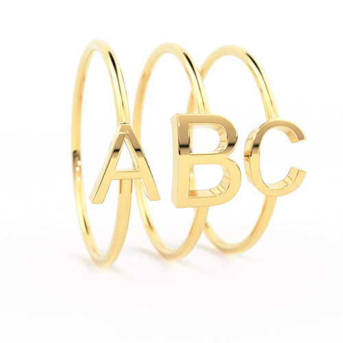 Gold Letter Ring / 14K Solid Gold / Letter Ring / Initial Gold Ring / Stackable Letter Ring / Stackable Initial Rings / Dainty Letter Ring - Jalvi & Co.