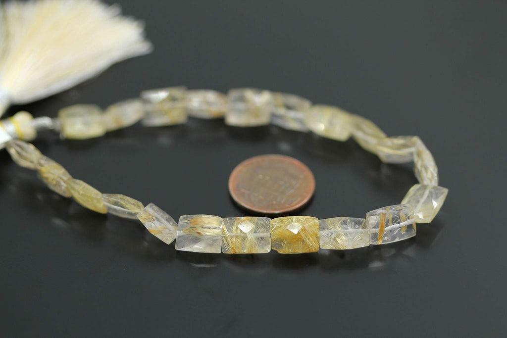 Gold Rutile Natural Rectangle Faceted Chiclet Gemstone Beads Strand 8mm 10mm 4" - Jalvi & Co.