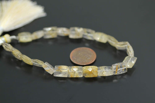Gold Rutile Natural Rectangle Faceted Chiclet Gemstone Beads Strand 8mm 10mm 4