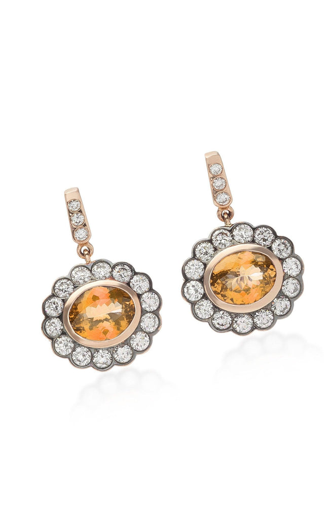 Golden Citrine & Diamond 14k Solid Rose Gold Earrings - Jalvi & Co.