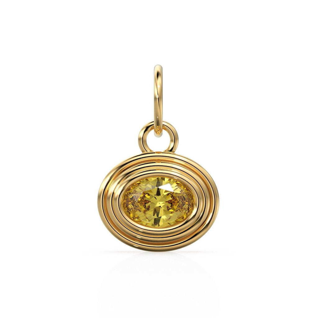 Golden Citrine Charms 14k Yellow Solid Gold Bubble Bezel Charm Pendant Yelllow Oval Gemstone Bezel 18K Gold Jewelry Finding - Jalvi & Co.