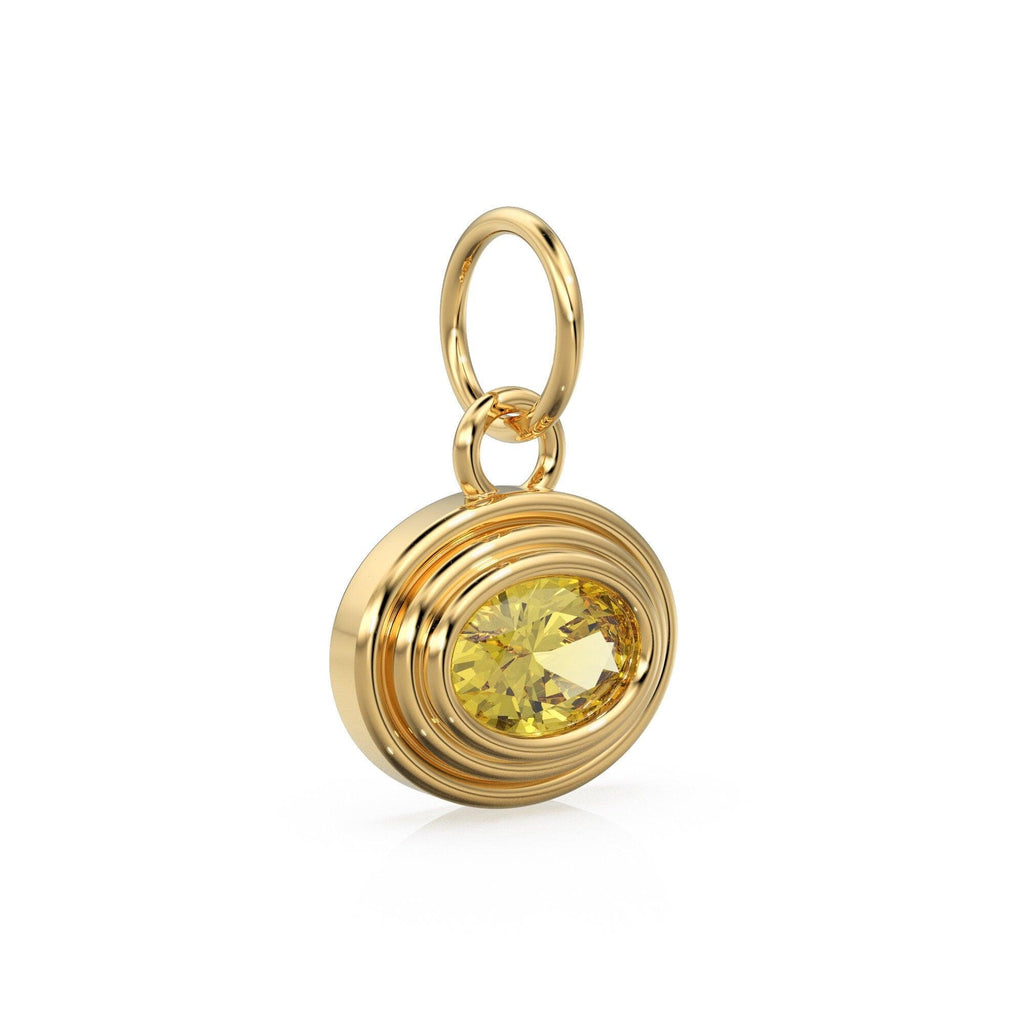 Golden Citrine Charms 14k Yellow Solid Gold Bubble Bezel Charm Pendant Yelllow Oval Gemstone Bezel 18K Gold Jewelry Finding - Jalvi & Co.