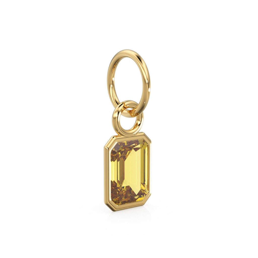 Golden Citrine Emerald Cut Solid Gold Charm / Yellow Gemstone Handmade Gold Pendant / 14k Solid Gold November Jewelry Making Findings - Jalvi & Co.