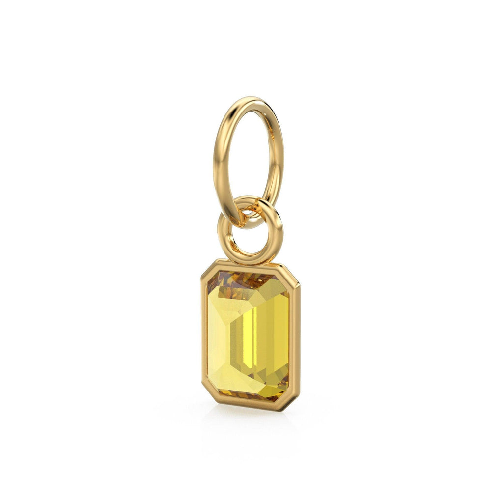 Golden Citrine Emerald Cut Solid Gold Charm / Yellow Gemstone Handmade Gold Pendant / 14k Solid Gold November Jewelry Making Findings - Jalvi & Co.