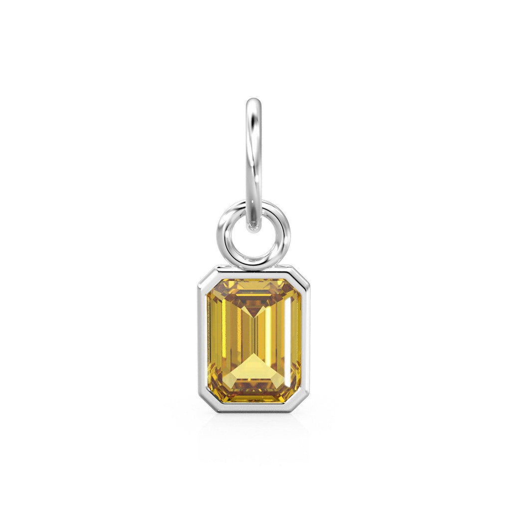 Golden Citrine Emerald Cut Solid Gold Charm / Yellow Gemstone Handmade Gold Pendant / 14k Solid Gold November Jewelry Making Findings - Jalvi & Co.