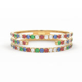 Gradient Micro Pave Rainbow Eternity Ring / 3 Row Band / Cocktail Ring / 14k Gold/ Blue Sapphire, Emerald, Ruby Orange Sapphire, Ruby Ring