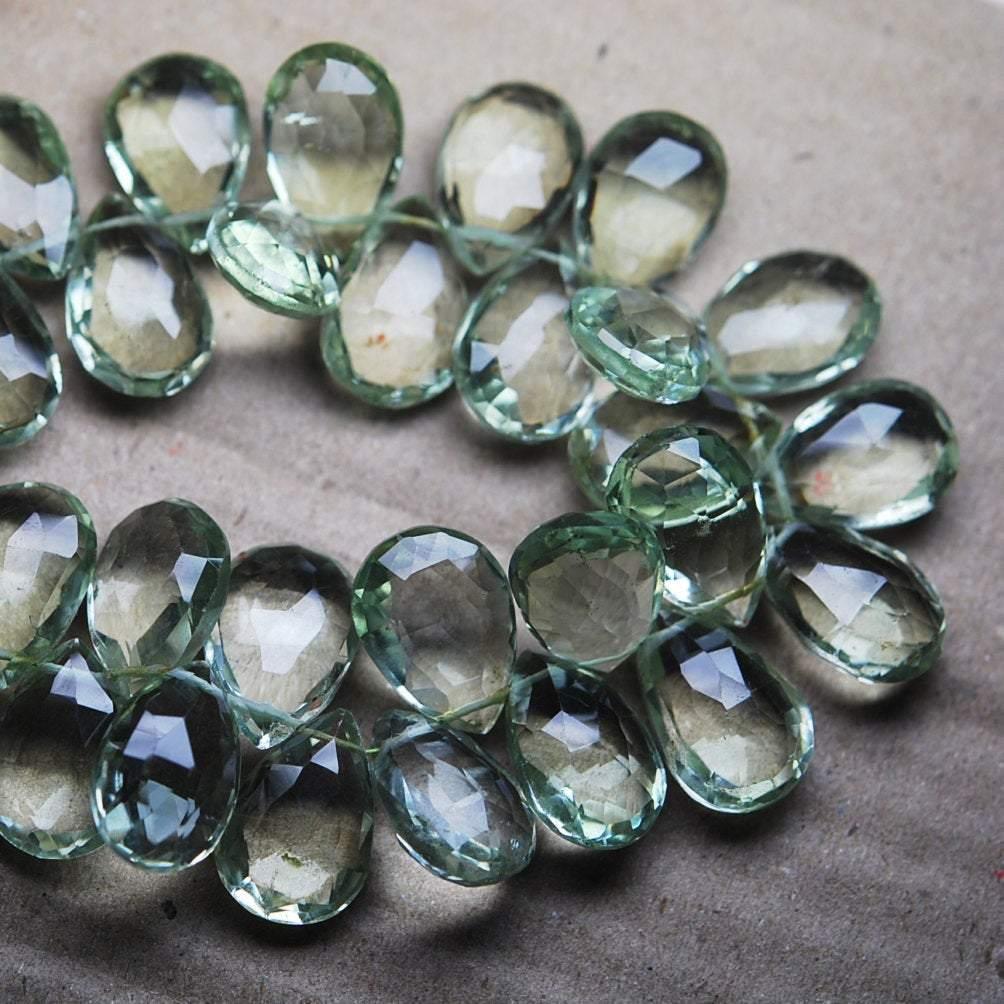 Green Amethyst Faceted Pear Briolette Gemstone Loose Beads Strand 10mm 15mm 4" - Jalvi & Co.