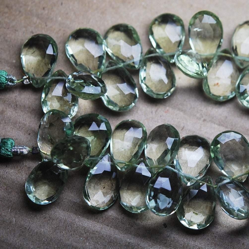 Green Amethyst Faceted Pear Briolette Gemstone Loose Beads Strand 10mm 15mm 4" - Jalvi & Co.