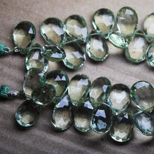 Load image into Gallery viewer, Green Amethyst Faceted Pear Briolette Gemstone Loose Beads Strand 10mm 15mm 4&quot; - Jalvi &amp; Co.