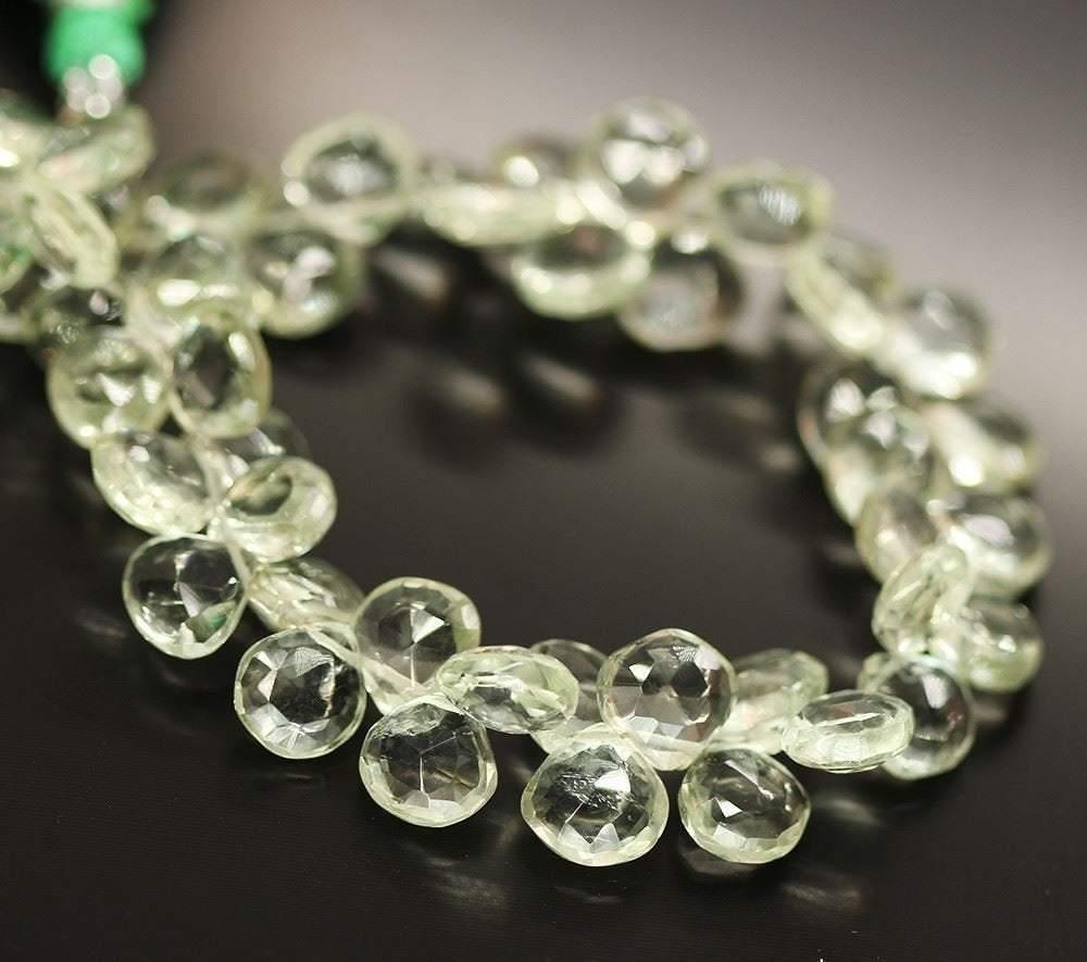 Green Amethyst Natural Faceted Cut Heart Drop Gemstone Bead Strand 9mm 10mm 6" - Jalvi & Co.