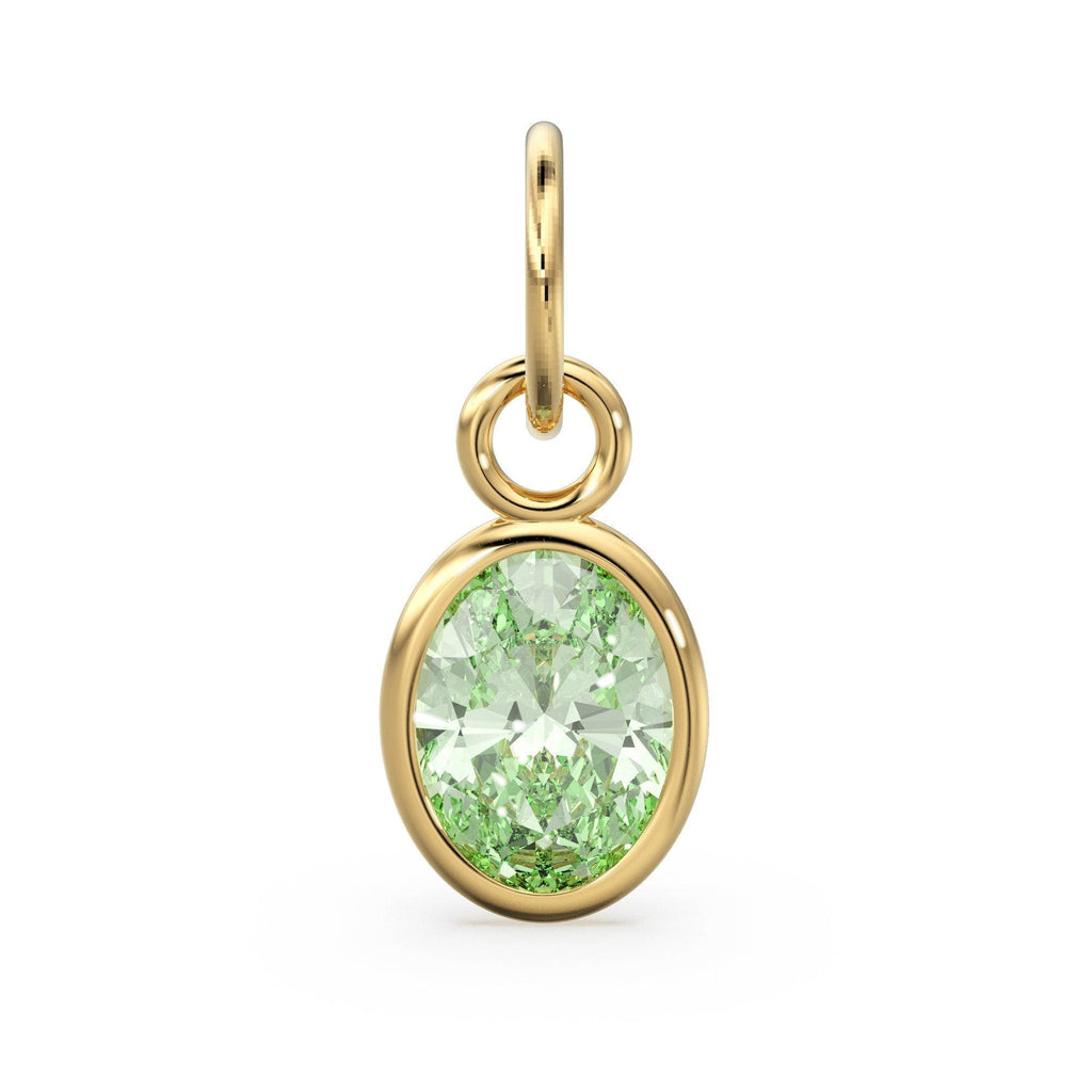 Green Amethyst Oval Solid Gold Charm / Natural Prasiolite Gemstone Handmade Gold Pendant / 1pc 14k Yellow Gold Jewelry Making FindingsSALE - Jalvi & Co.