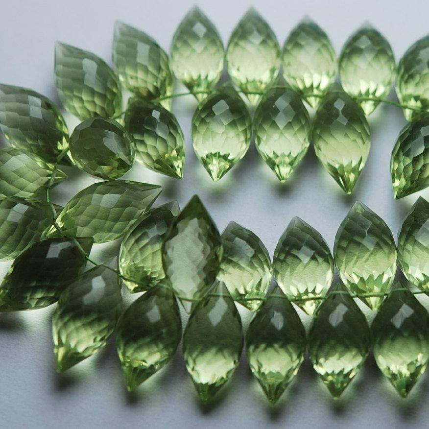 Green Amethyst Quartz Faceted Dew Drop Marquise Loose Beads 10pc 18x8mm - Jalvi & Co.