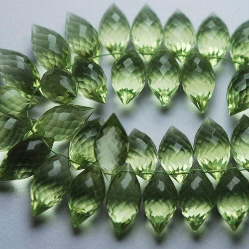 Green Amethyst Quartz Faceted Dew Drop Marquise Loose Beads 6pcs 18x12mm - Jalvi & Co.