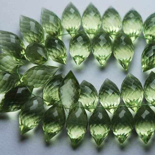 Green Amethyst Quartz Faceted Dew Drop Marquise Loose Beads 6pcs 18x12mm - Jalvi & Co.