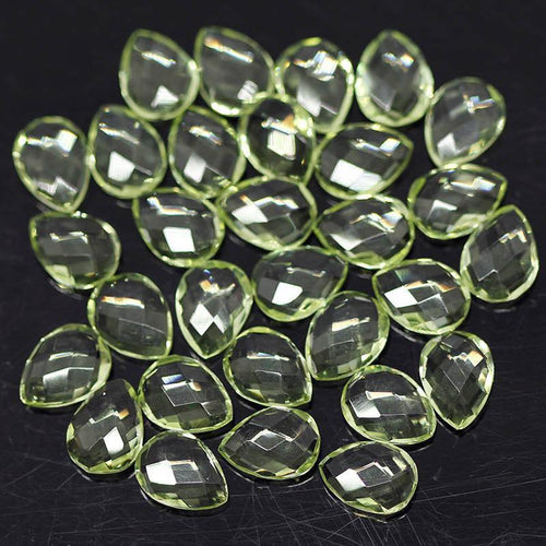 Green Amethyst Quartz Faceted Pear Drop Briolette Matching Beads 6pc 12x10mm - Jalvi & Co.
